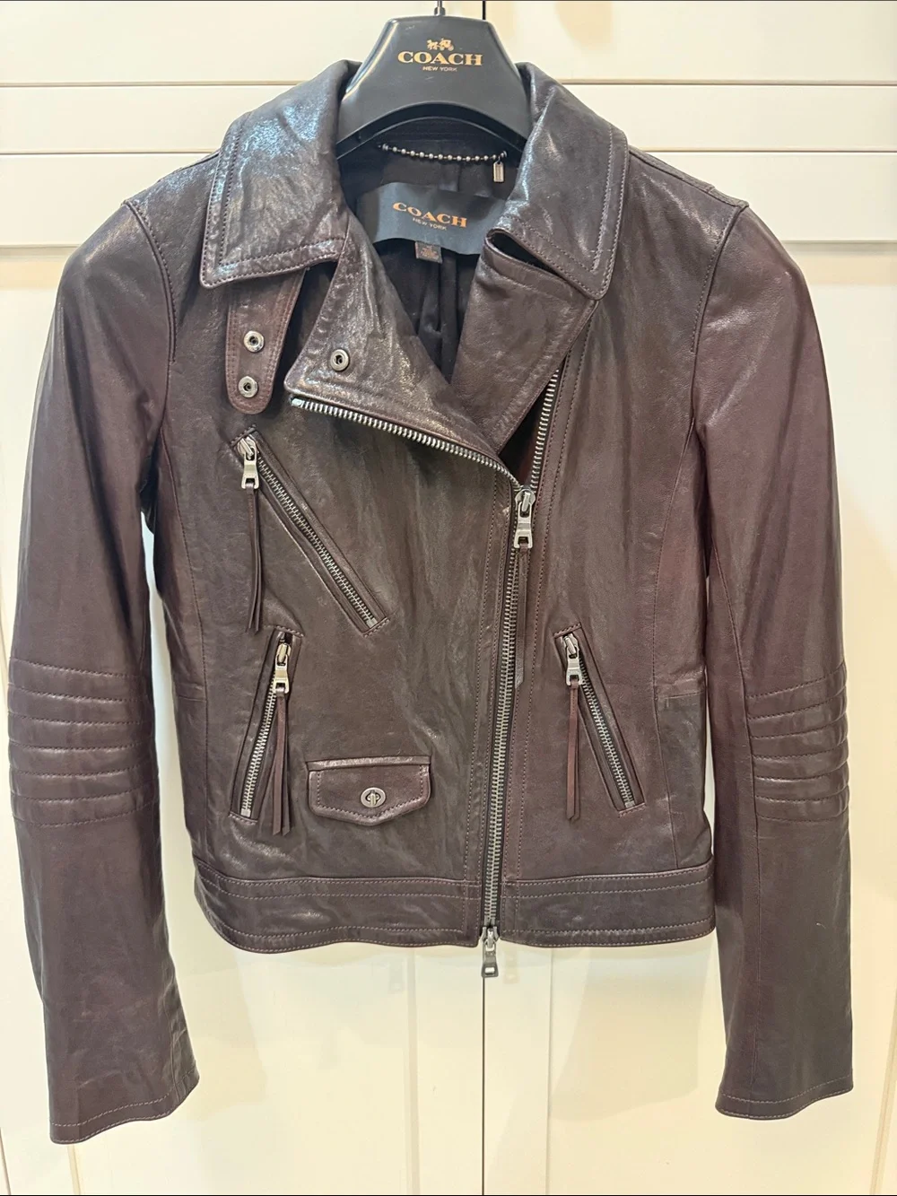 Coach Women’s Oxblood Leather Biker Jacket